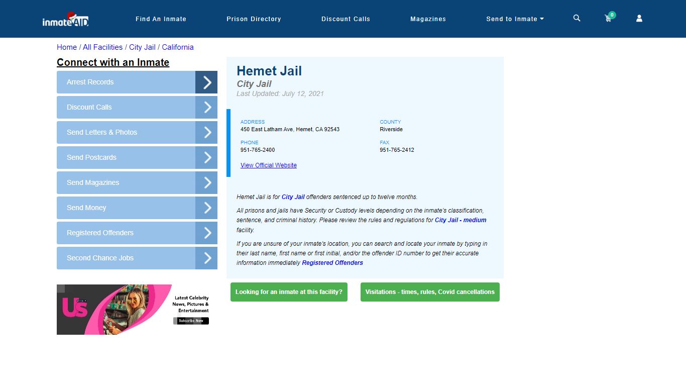 Hemet Jail | Inmate Locator