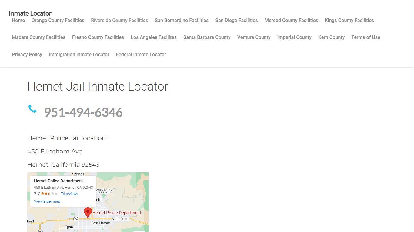Hemet Jail - Inmate Locator